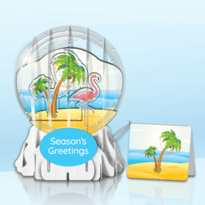 Festive Flamingo 3" Globe Greeting Card (3" x 3" x 4") (Sample)