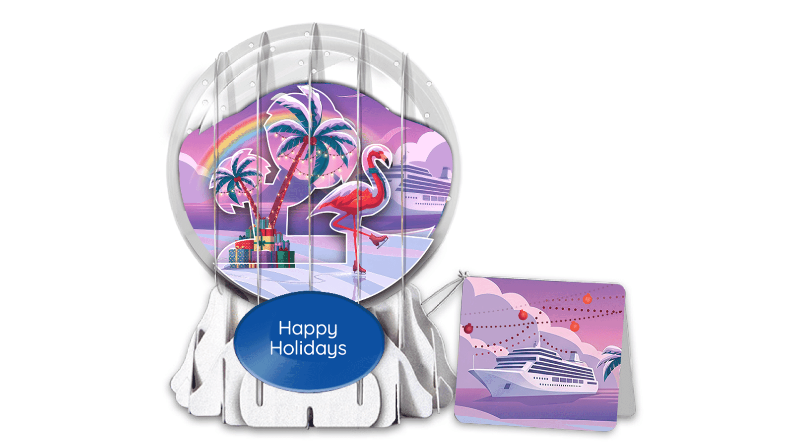 Bon Voyage Flamingo 3" Globe Greeting Card