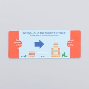The Arrow Extendo reveals two hidden panels when the tab is pulled, also causing the arrow die cut to slide