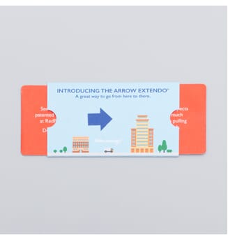 The Arrow Extendo reveals two hidden panels when the tab is pulled, also causing the arrow die cut to slide