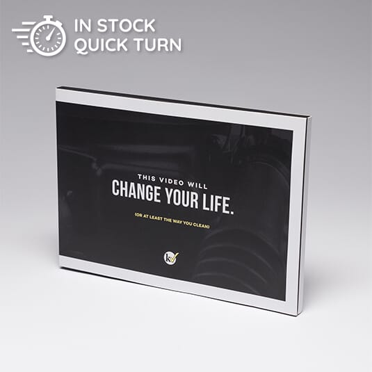 Red Paper Plane's 7" HD Video Brochure - Quick Turn contains a play/pause button, as well as volume controls.
