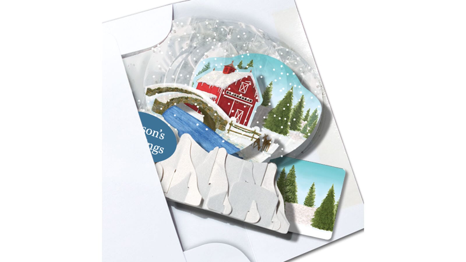 Winter Barn 3" Globe Greeting Card 