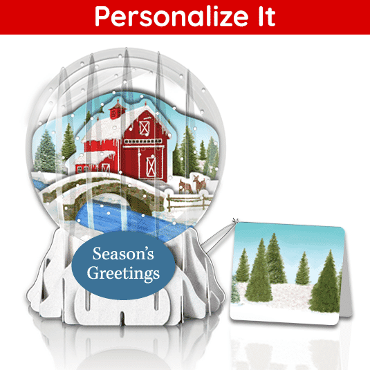 Winter Barn 3" Globe Greeting Card 