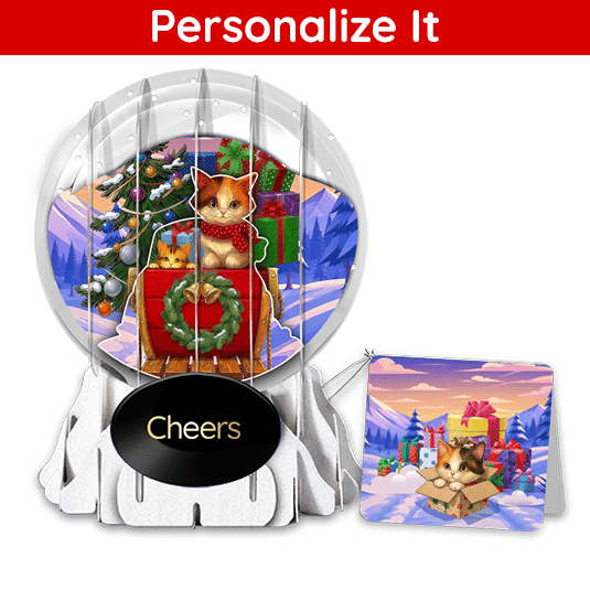 Kitty Claus Sleigh Ride 3" Globe Greeting Card