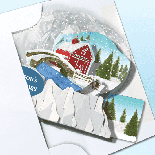 Winter Barn 3" Globe Greeting Card 