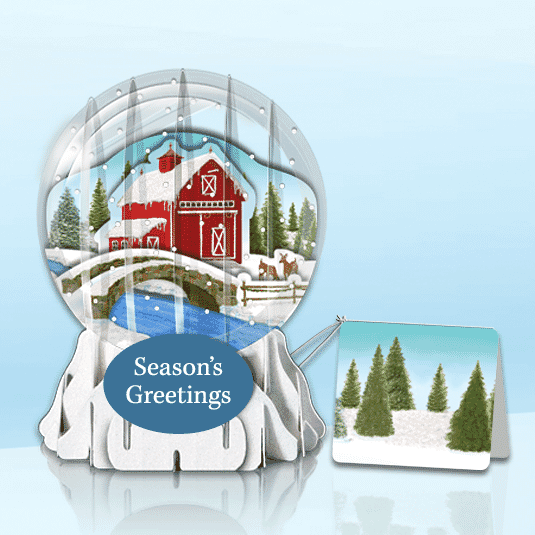 Winter Barn 3" Globe Greeting Card 