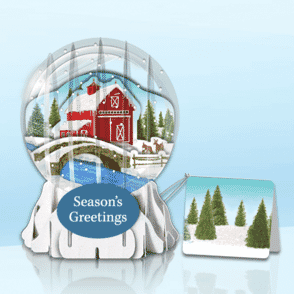 Winter Barn 3" Globe Greeting Card