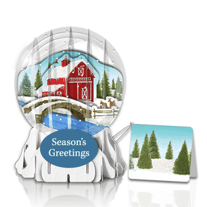 Winter Barn 3" Globe Greeting Card